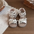 thumbnail image 2 of SGMVNU Toddler Girls Sandals and Pearls Strappy Dress Sandals Open Toe Flat Sandals Summer Shoes for Little/Big Kids Beige Size 8-9 Years, 2 of 9
