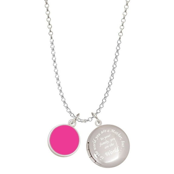 Delight Jewelry Silvertone Small Hot Pink Enamel Disc To the World You are a Mother Locket Necklace
