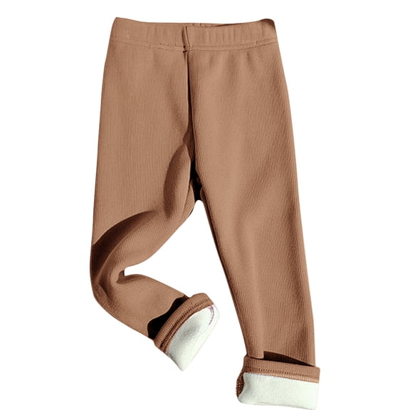 KAUOD Toddler Girls Fleece Lined Leggings Winter Ribbed Thermal Elastic Waist Tights Pants Kids Soft Thick Stretchy Leggings
