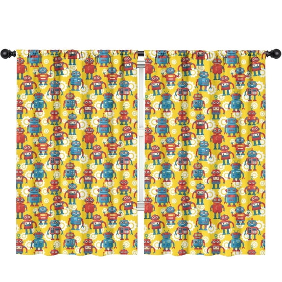 Blackout Kids Curtains,Robot and Gears Yellow Pattern Children's Insulated Curtains Set Of 2,Bedroom Essentials,Toddler Room Decor 52"x84"