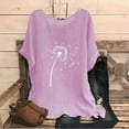 thumbnail image 2 of Buigttklop Dandelion Shirts for Women Summer Crewneck Cotton Linen Blouses Casual Loose Fit 3/4 Sleeve Tunic Tops Side Split Tees, 2 of 3