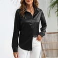 thumbnail image 4 of LWavelet Women's Satin Long Sleeve Blouse Tie Front Button Down Collared Top for Casual & Office Outfits Black XL, 4 of 4