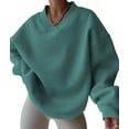 thumbnail image 3 of Women'S V Neck Oversized Sweatshirts Casual Drop Shoulder Long Sleeve Pullover Tops Green L, 3 of 9
