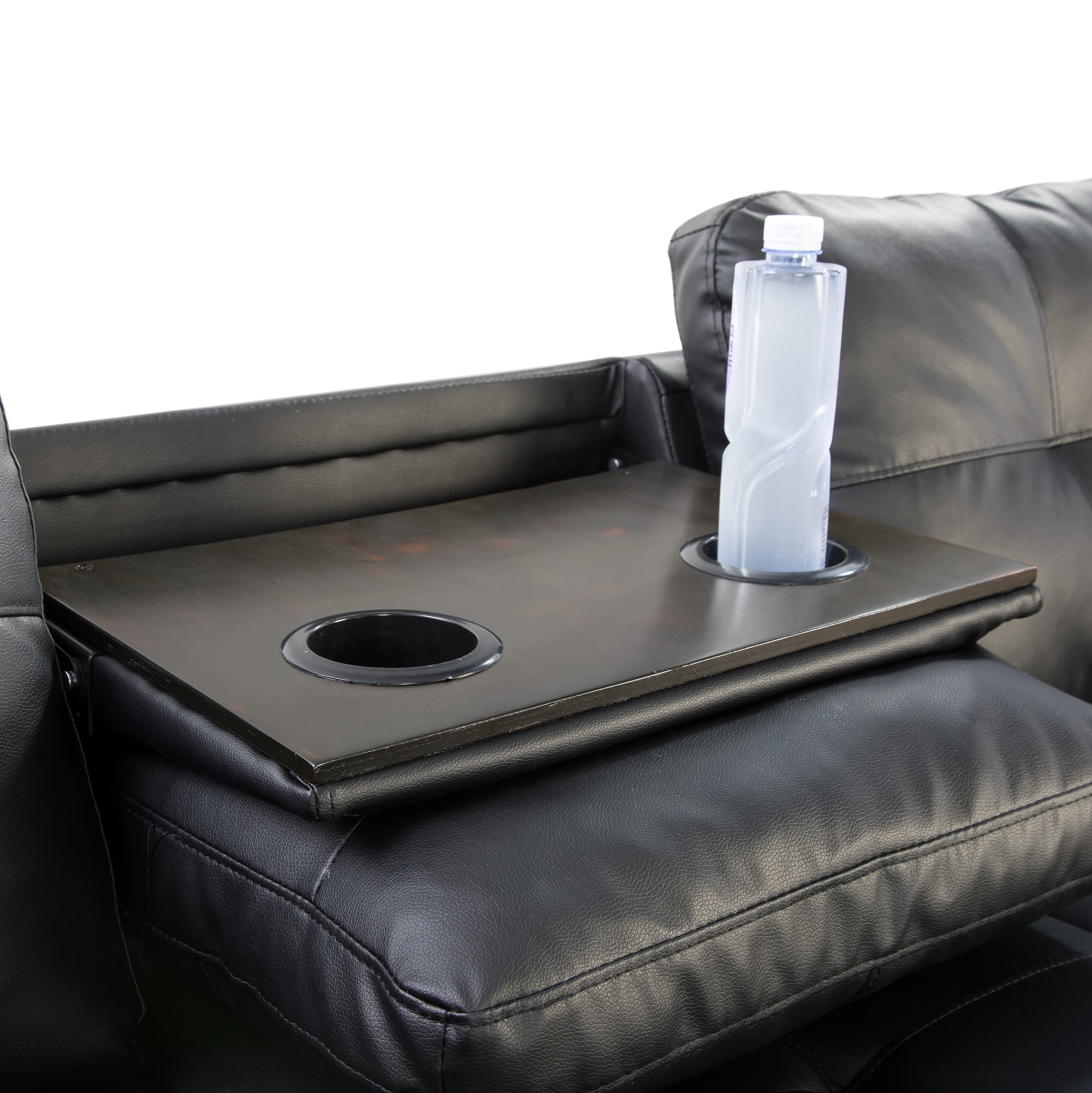 Sectional Sofa Couch, Modern 4-Seaters Living Room Furniture Sets with Chaise Lounge, Ottoman, L Shape Couch | Cup Holder | Faux PU Leather, Black