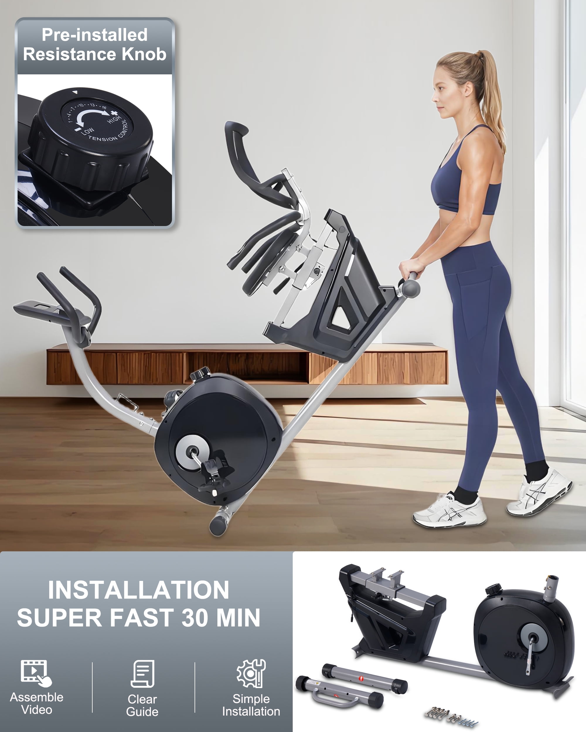 BORGUSI Recumbent Exercise Bike Home Stationary Quiet 16-Level Magnetic Resistance Large Comfortable Seat Heart Rate Monitor iPad Holder 400LBS Capacity for Seniors