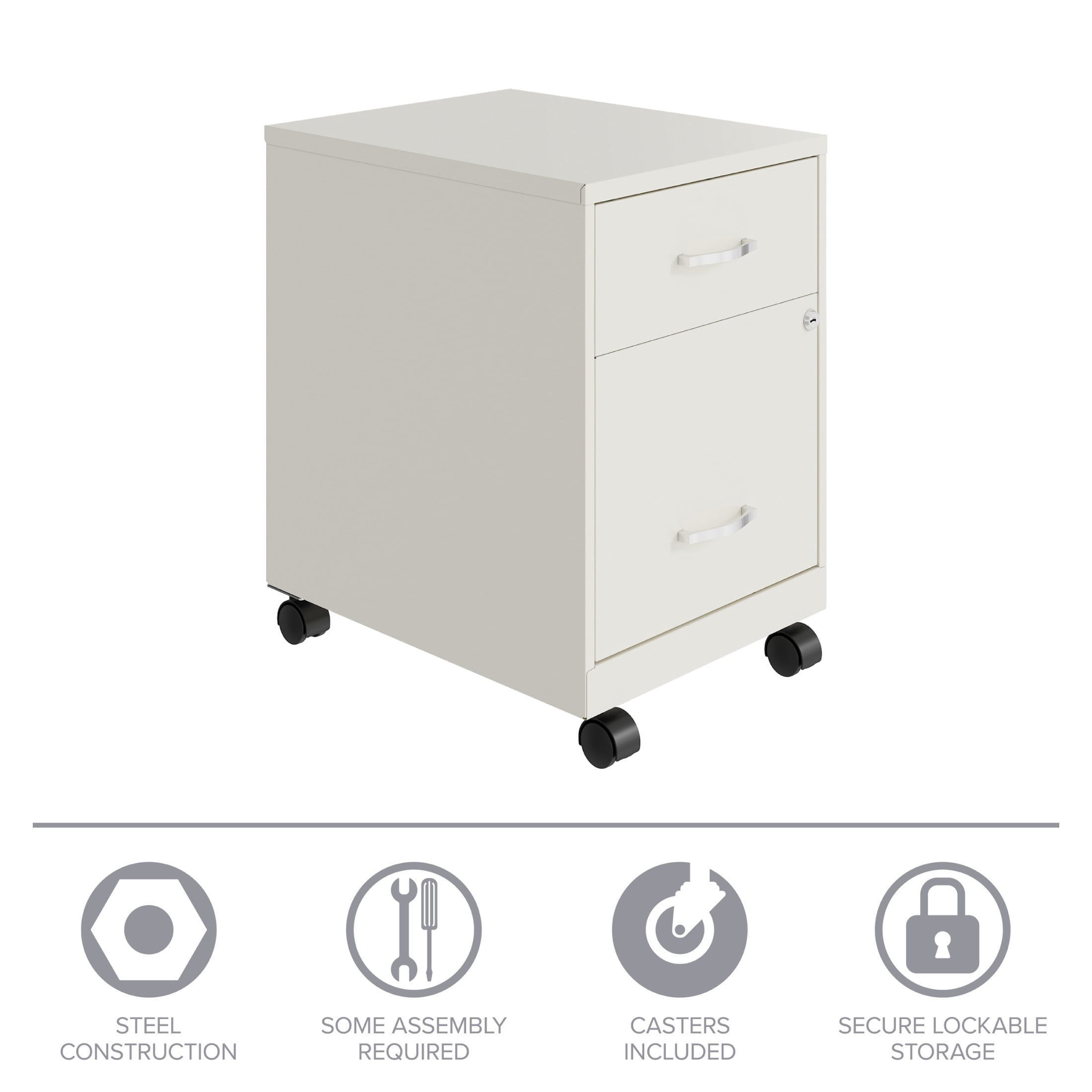 Space Solutions 18" Deep 2 Drawer Letter Width Mobile Vertical File Cabinet with Accessory Drawer, White/Teal