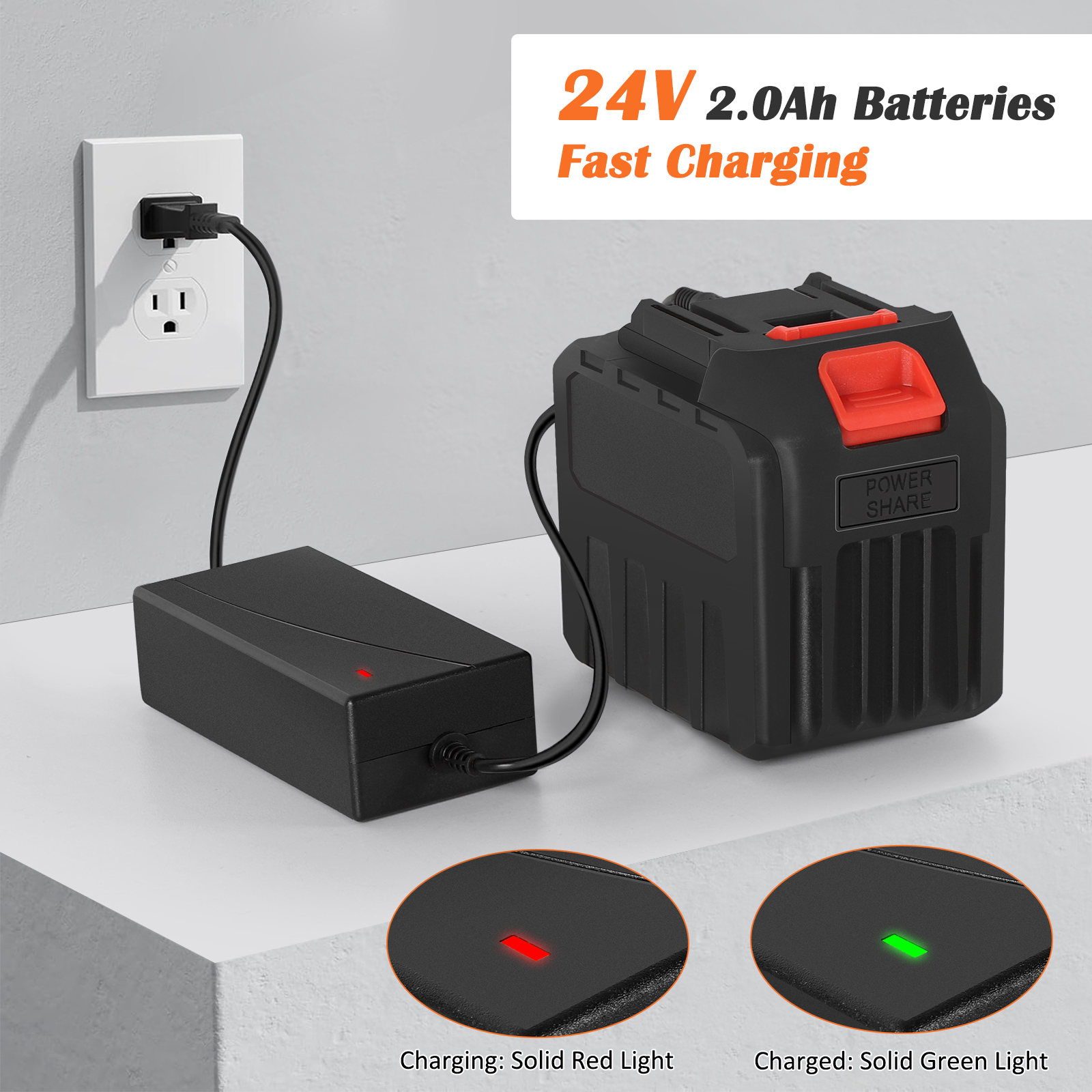 24V Cordless Leaf Blower, 540 CFM Electric Leaf Blower for Lawn Care, 12000rpm and 6 Speeds with Battery, Fast Charger, Orange