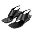 thumbnail image 3 of YDN Women Open Split Toe Wedge Low Heels Ankle Buckle Strap Thong Sandals Casual Daily Dress Beach Shoes Size 7 Black, 3 of 4
