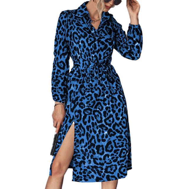 Vestido Con Abertura Lateral, Vestido De Moda Para Mujer, Cómodo, De Manga Larga, Encantador Estampado De Leopardo Para Citas Para El Trabajo Para Mujer ANGGREK Otros