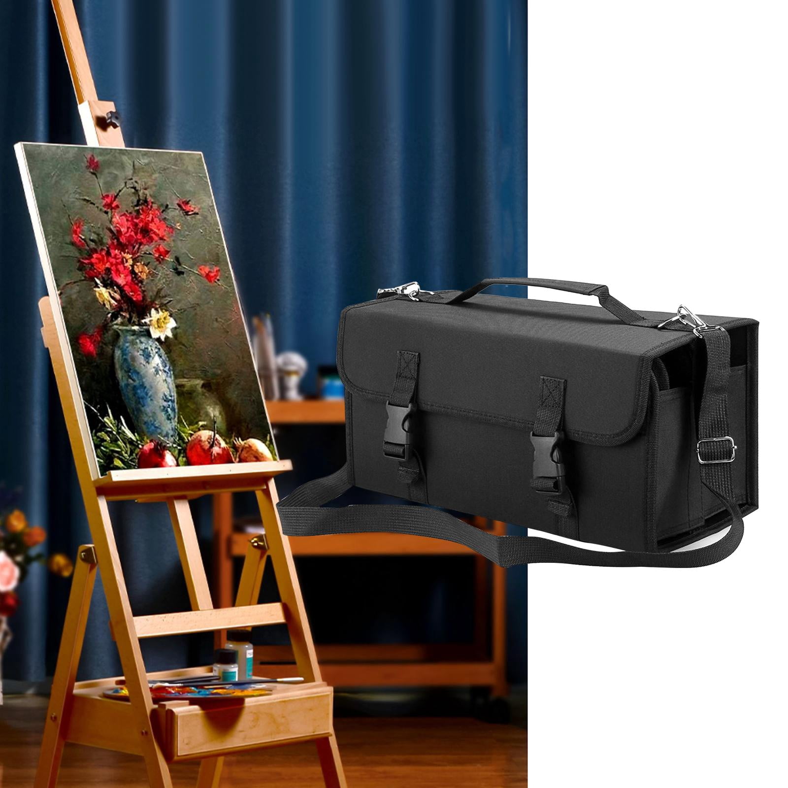 GUOOL Art Markers & Pens Organizer, 120 Slots, Carrying Travel Case with Handle, Removable and Adjustable Strap, Art Supplies for Storage and Organization