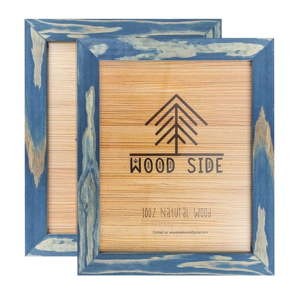 Cadres Photo Rustiques en Bois 8x10 - Bleu Marine - Ensemble de 2 - Bois Massif Écoresponsable 100 % Naturel et Verre Véritable Haute Définition pour Montage Mural et Cadre Photo de Table