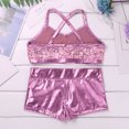 thumbnail image 1 of iiniim Girls' Kids 2-Piece Active Set Dance Sport Outfits Racer Back Top and Booty Short Gymnastics Dancing Clothes Pink Sequins 10, 1 of 8
