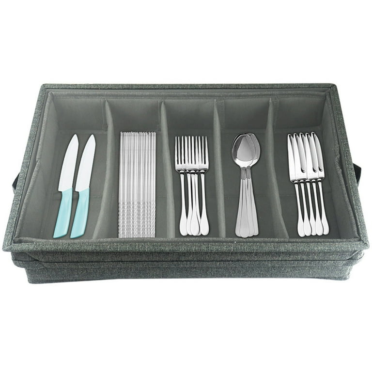 moobom Flatware Storage Case, Silverware Storage Box Chest With Adjustable  Dividers, Fabric Container Holder For Organizing Utensils, Cutlery,  Flatware 