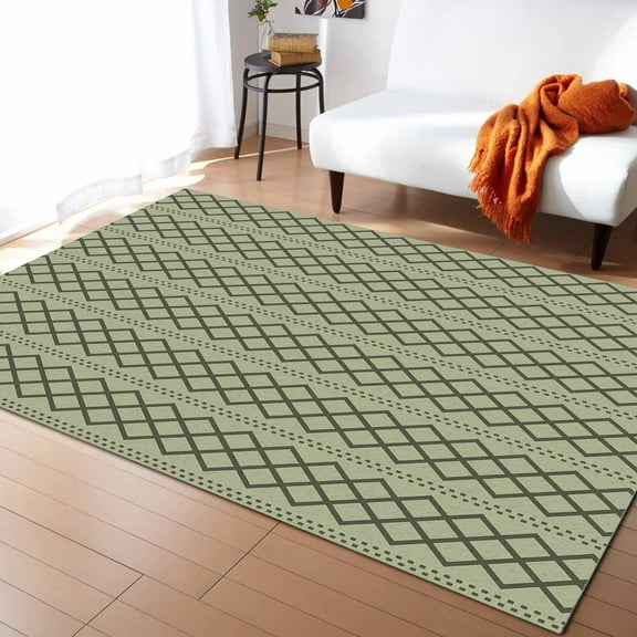 Boho Area Rug 5'x7' Sage Green Boho Abstract Art Geometric Washable Area Rugs Non Shedding Floor Carpet Rubber Backing Non-Slip Indoor Mats for Living Room Bedroom Kitchen