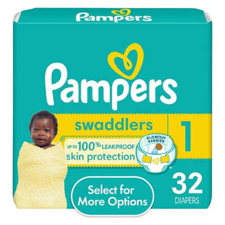 Pack of 2 Pampers Swaddlers Diapers, Size 1, 32 Count