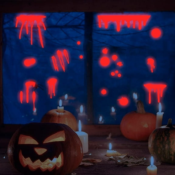 Halloween Bloody Stickers,Luminous Halloween Handprints Footprints Stickers,Vinyl Bloody Handprints Stickers for Wall Window Clings,Glow in The Dark Zombie Stickers Decals (Red Bloodprints)