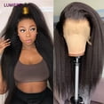 thumbnail image 2 of Lumiere Brazilian Kinky Straight Lace Front Human Hair Wigs 13×4 Lace Front Wig Cap 150% Natural Black 28", 2 of 10
