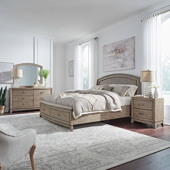 Liberty Furniture King Panel Storage Bed, Dresser & Mirror, Nightstand - Bedroom Sets
