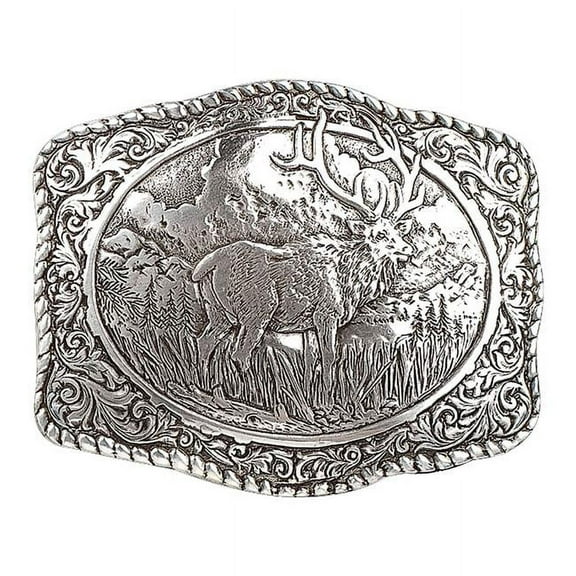 Crumrine Western Unisex Elk Scrolling Detail Silver Tone Belt Buckle 38042