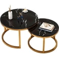 thumbnail image 1 of Set de 2 Mesas de Centro Circulares Bluelander con Soportes de Acero, Negro/Dorado, 1 of 5