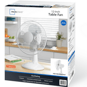 Mainstays 12 3-Speed Oscillating Table Fan, FT30-8MBW, New, White