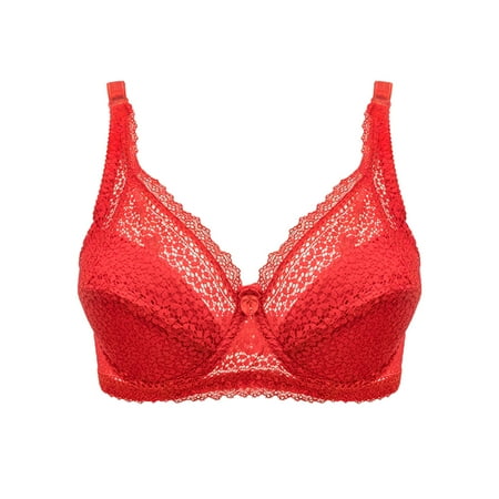 

MINZON Women Bra Full Cup Thin Underwear Plus Size Wireless Adjustable Lace Bra Cover B D Cup Large Size