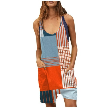 

CQCYD Jumpsuits for Women Dressy Sleeveless Jumpsuits Printed Loose Casual Jumpsuits Casual Summer Overalls Cotton Linen Shorts Rompers Jumpsuits Wide Pocket Leisure Jumpsuits Orange L #3