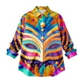 thumbnail image 4 of Womens Mardi Gras Shirt Button Down Carnival Party Long Sleeve Tops Masquerade Purple Gold Green 2026 Tshirt (Gold, L), 4 of 6