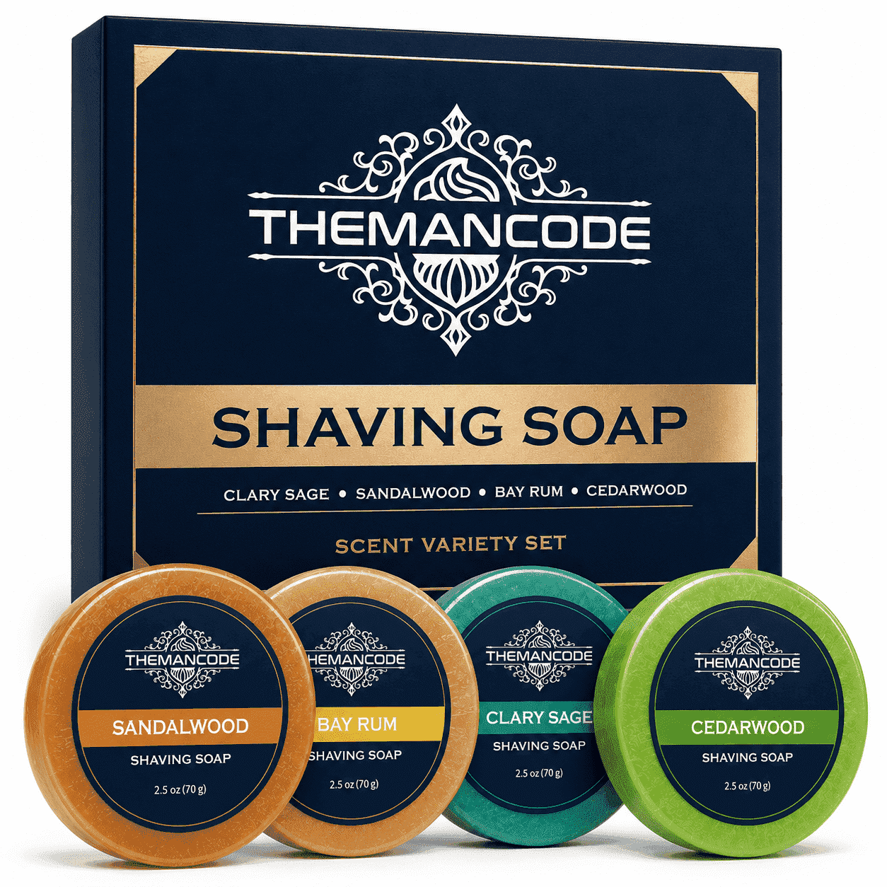 THEMANCODE Shaving Soap for Men, Rich Creamy Lather, Smooth Razor Glide, Classic Scent Variety, 4 x 2.5 oz