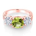 thumbnail image 2 of Gem Stone King 18K Rose Gold Plated Silver Green Peridot and White Moissanite Engagement Ring for Women | 3.67 Cttw | Round 8MM | Gemstone August Birthstone | Size 8, 2 of 5
