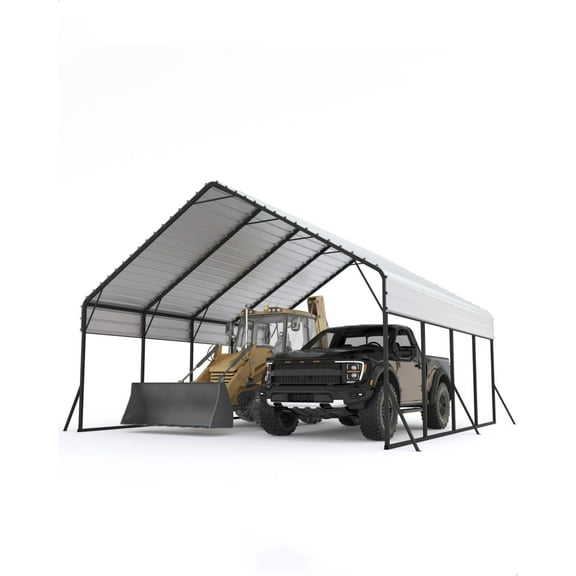 20'x20'x13' Metal Carport for 2 Cars, Heavy Duty Steel Frame for All Weather, Permanent Shelter for Boats, Full-Sized Pickup Trucks, and Tractors