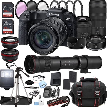 Canon EOS RP Mirrorless Digital Camera with RF 24-105mm STM Lens + RF 100-400mm is USM Lens + 50mm STM Lens +420-800mm Super Telephoto Lens + 128GB Memory + Case + Tripod + Filters 45pc Bundle