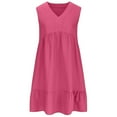 thumbnail image 4 of Petite Floral Dresses for Women Lightweight Cotton Linen V Neck Knee Length Casual A-Line Dresses Ruffle Tiered Layered Sleeveless Work Midi Dresses Hot Pink XL, 4 of 6