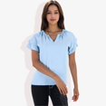 thumbnail image 6 of Women's Short Sleeve V-Neck Blouse with Double Layer Ruffle Sleeve Detail Casual and Chic for Everyday Wear- Medium, Blue, 6 of 7