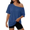 thumbnail image 2 of Harpily Womens T-Shirts Y2K Style Asymmetric Neckline Off Shoulder Short Sleeve Casual Basic Short Sleeve T-Shirt, 2 of 4