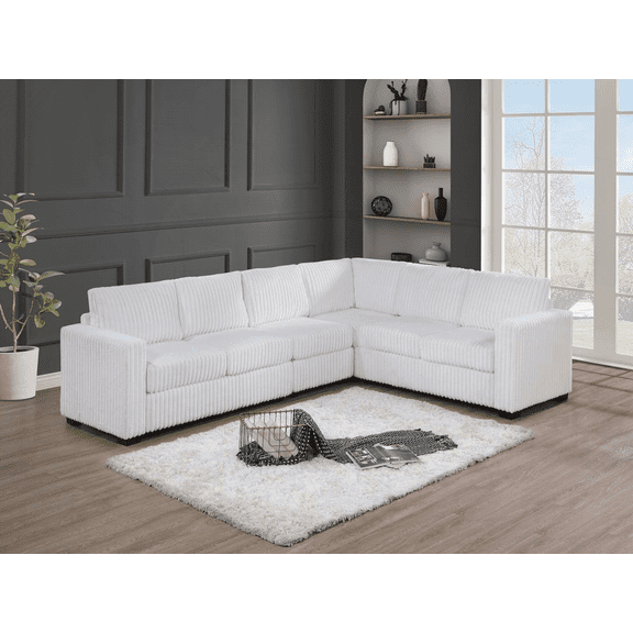 Elegant 4-Piece Sectional Set for Living Room | Milk Corduroy Upholstery | L-Shaped Plush Couch