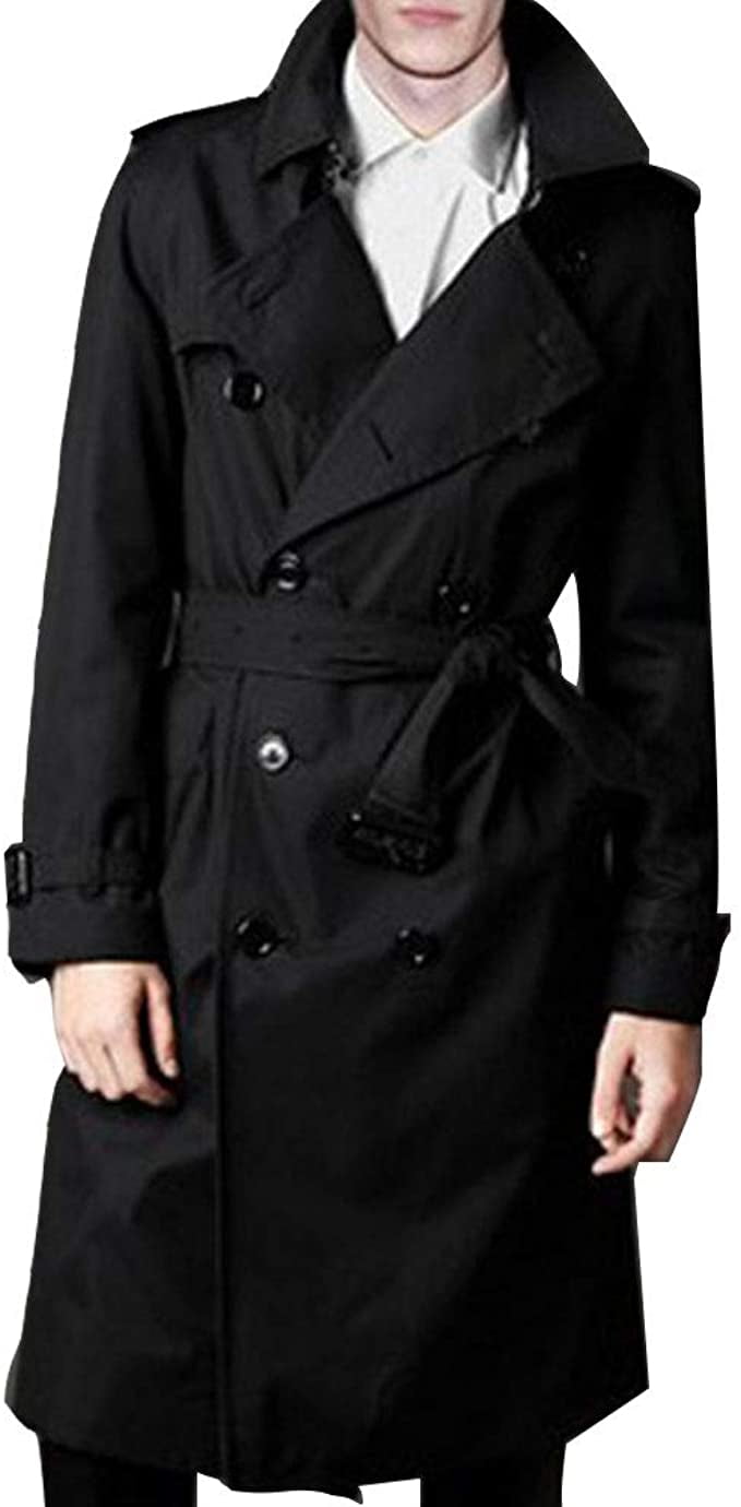 Men's Double Breasted Trench Coat Casual Lapel Long Sleeve Windbreaker Jacket 