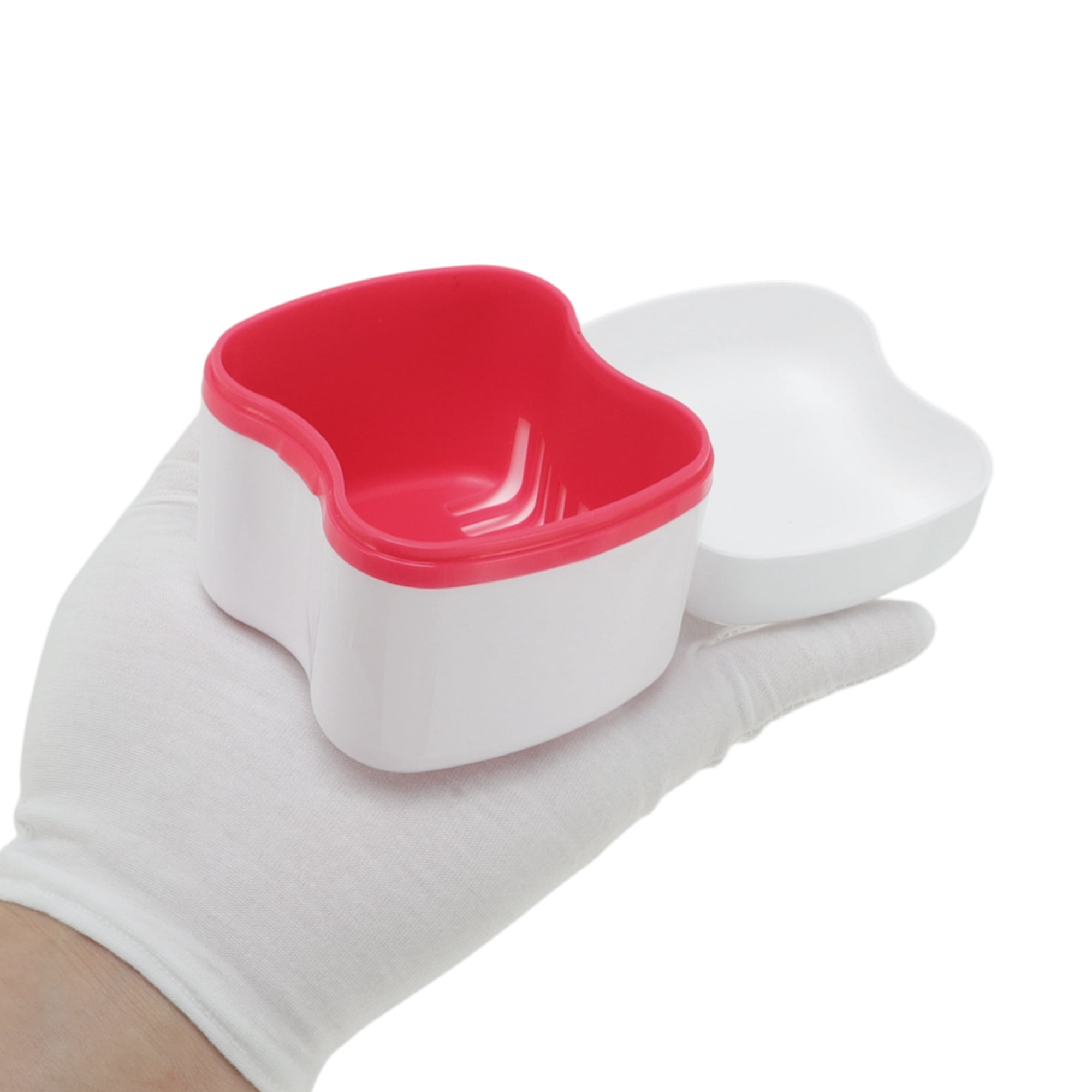 Unique Bargains Denture Bath Case Cup with Denture Cleaner Brush 1 Set Red