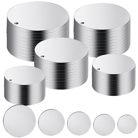 COOLHOOD 100 Pcs/Set Round Metal Engraving Blanks with Hole Stamping Blanks Stainless Steel Blanks 10/15/20/25/30mm