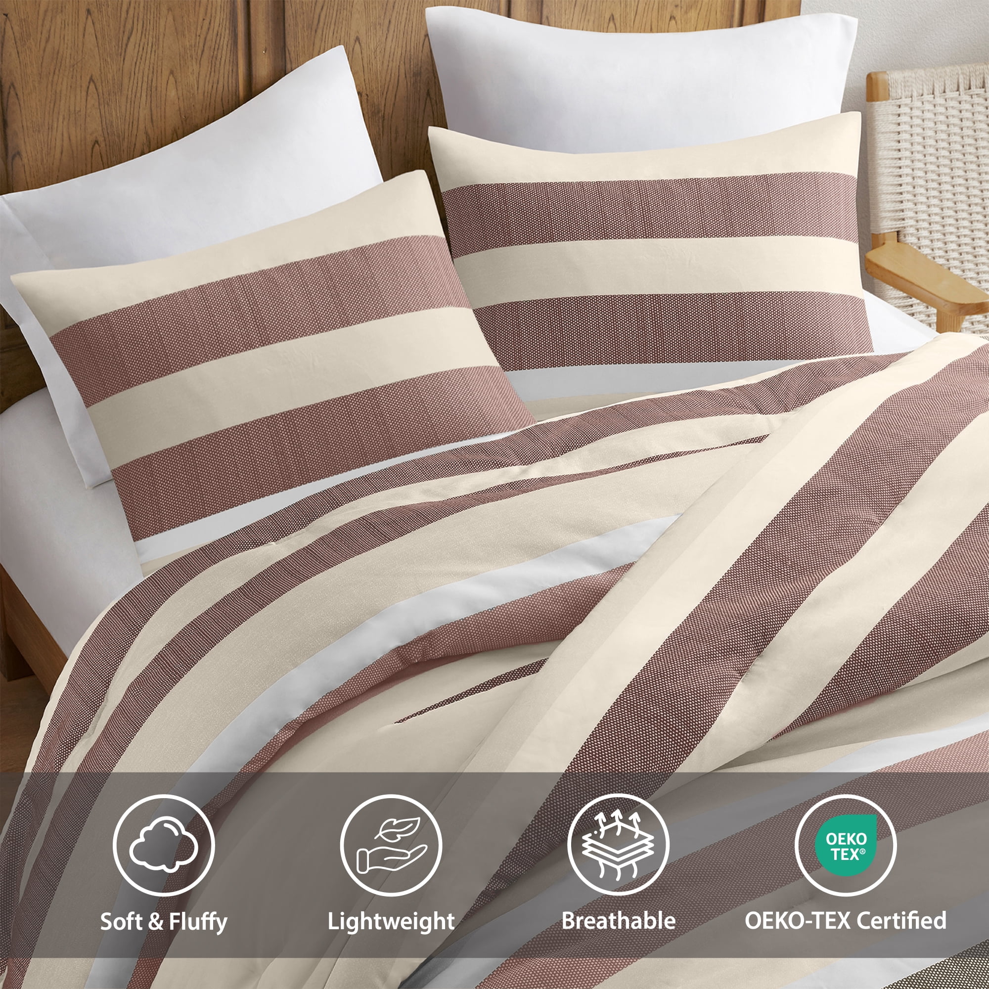 Regency Heights 2-Piece Comforter Sets, Reversible Striped Comforter Set for Dorm, Lightweight All Season Bedding Set with Pillow Shams,Twin/Twin XL, Terracotta