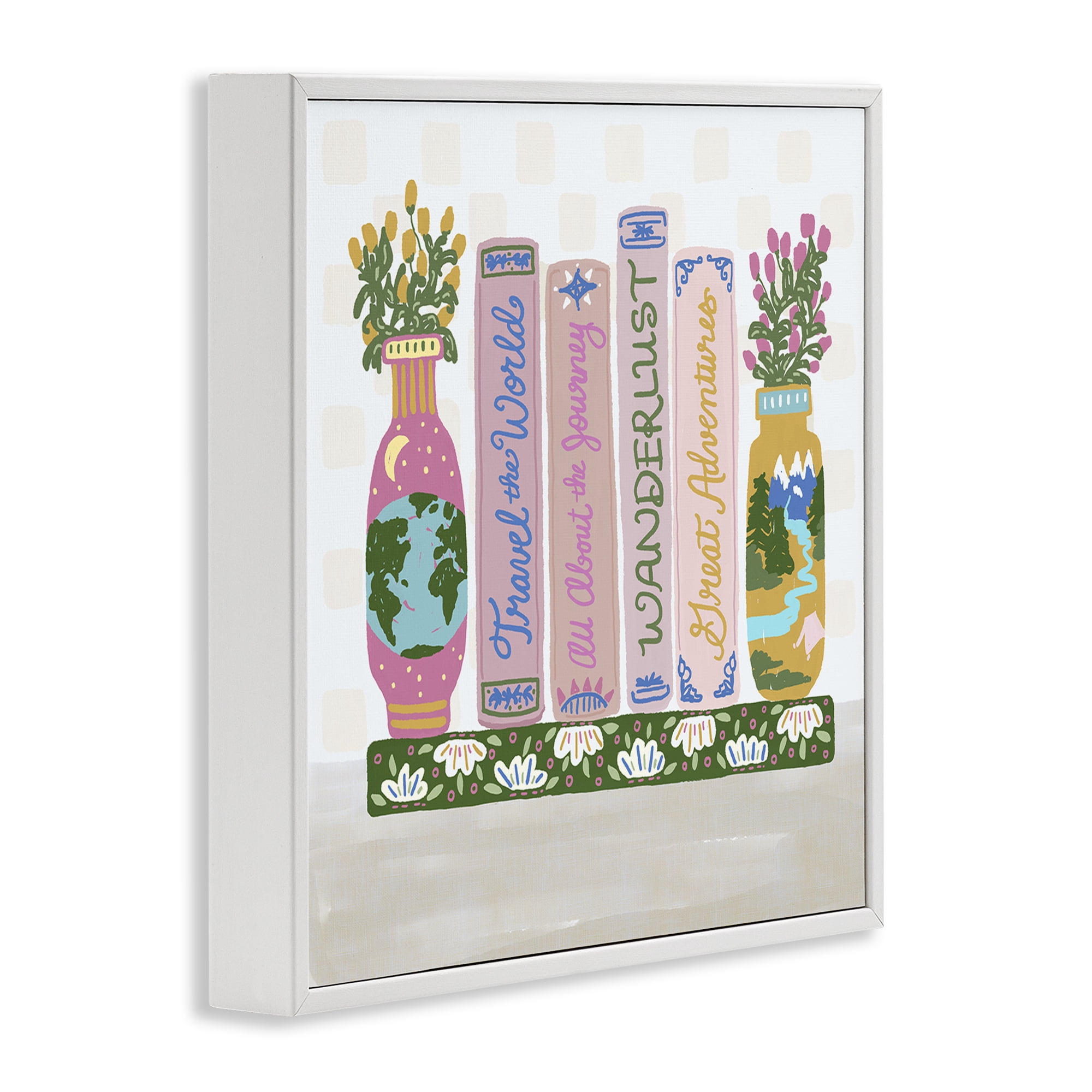 Stupell Industries Boho Travel Books Shelf White Framed Giclee Art, design by Connie Summers