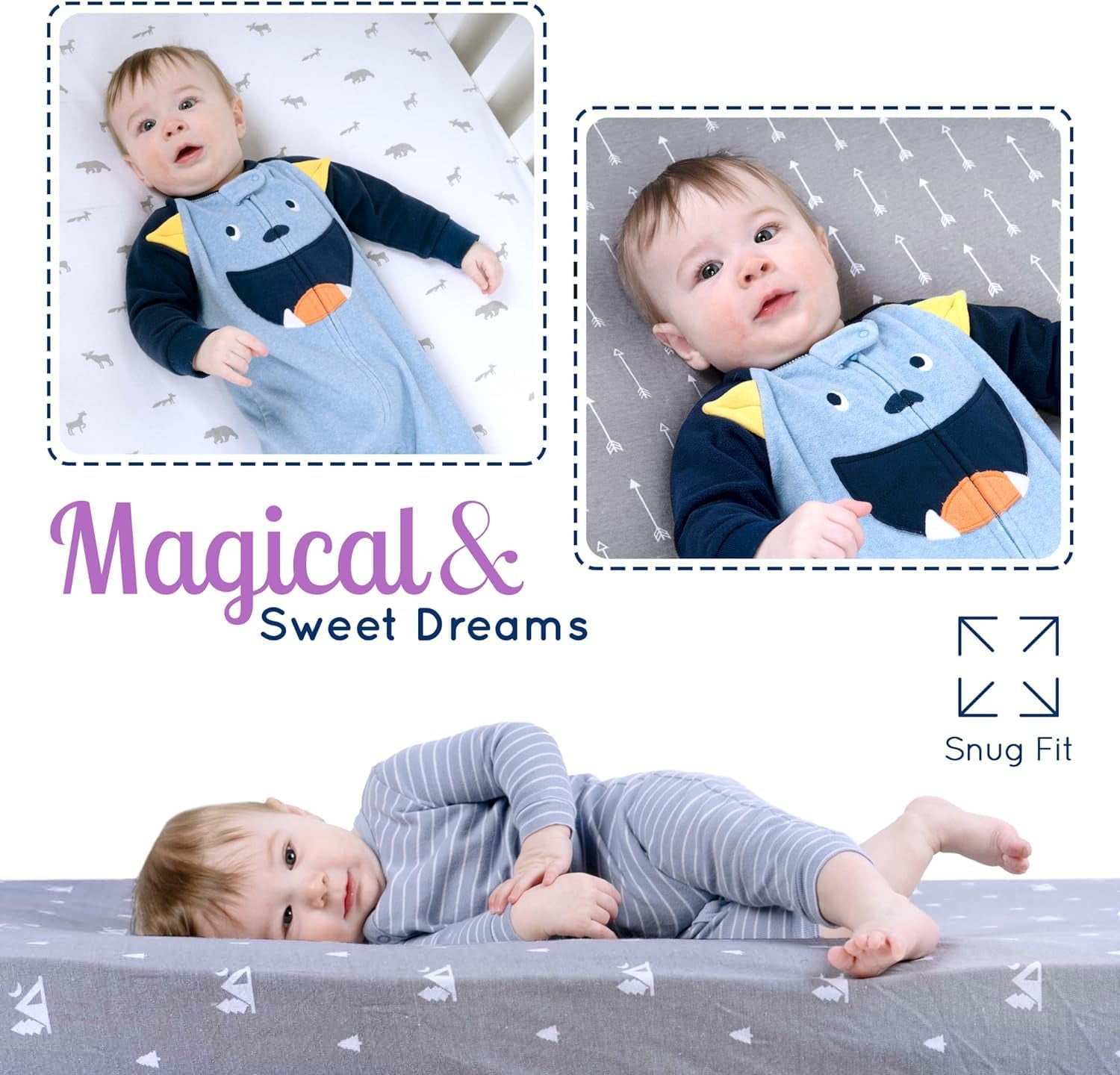 GROW WILD Crib Sheets 3 Pack | Soft Crib Sheets for Boys and Girls | Crib Sheets Neutral Grey | Jersey Cotton Soft & Stretchy Forest Crib Sheet - Nicely Fit Crib Mattress Sheet (Woodland Adventure)