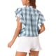 thumbnail image 3 of Camisa de cuadros para mujer INSPIRE CHIC, casual, con volantes, de manga corta, con cordón, blusa de verano, gris azul L, 3 of 6