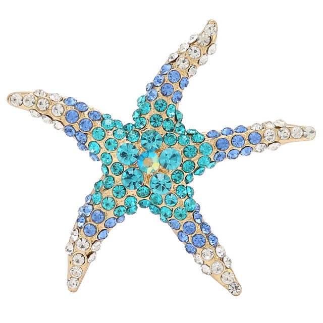 Broche pentagramme strass étoile de mer vêtements accessoires décorations bleu océan