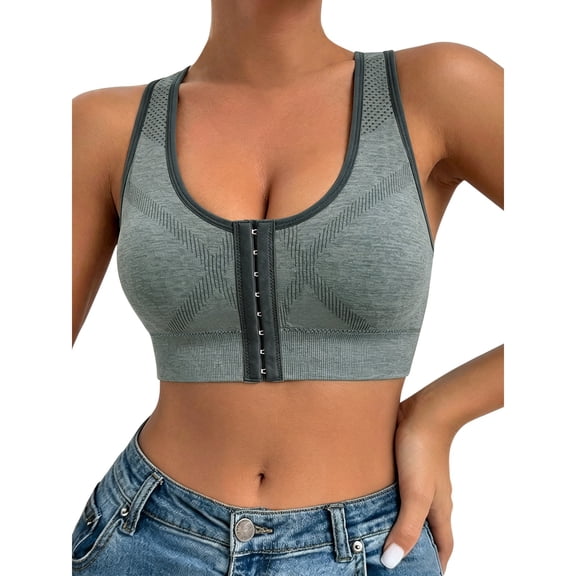 YWMJI Women's Sports Bra Front Closure No Underwire Bra Soft Wireless Push Up Bra Soft Seamless Supportive Sports Bra Front Closure Tank Bras Comfy Everyday Bras Yoga Running Gym Shape Brs Black L