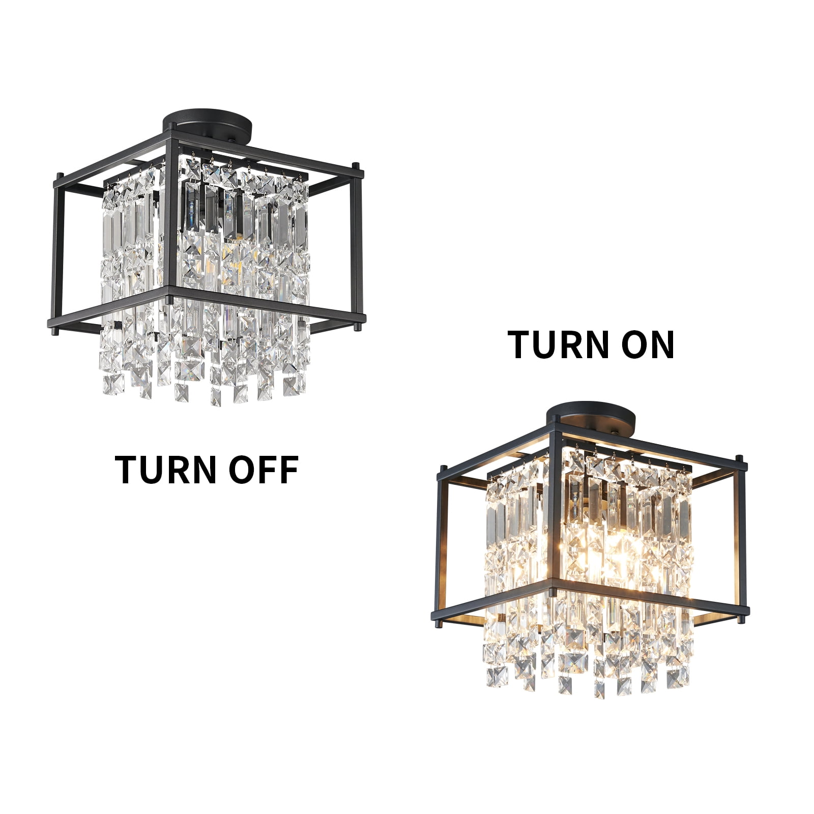 Crystal Pendant Light Modern Square Adjustable Height Chandelier Black Pendant Light Fixture for Foyer Entryway Kitchen Island Living Room
