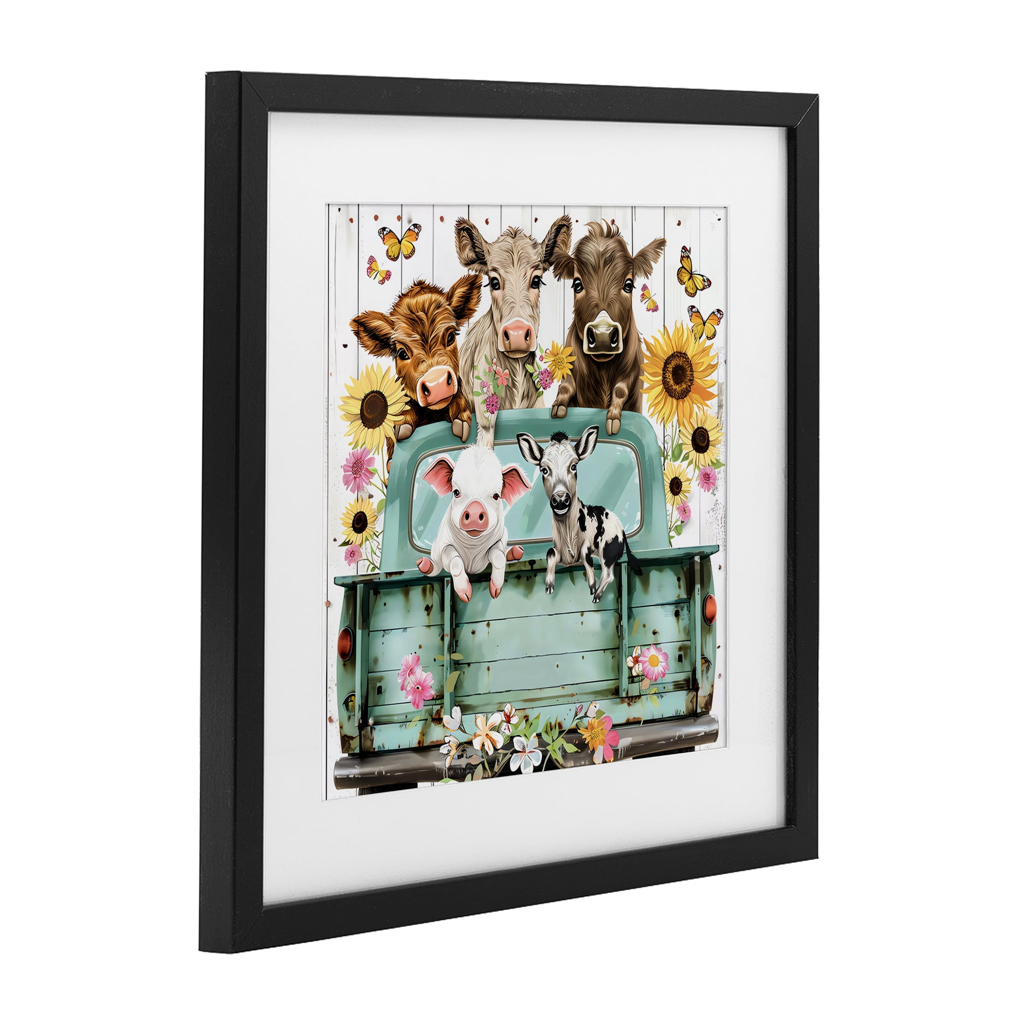 Stupell Industries Barnyard Friends in Vintage Truck Black Framed Print Under Glass, design by Creative Studio