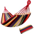 thumbnail image 1 of Hamac Portable pour Balançoire de Jardin, Conception de Cadre en Bois Anti-Renversement Matériau Respirant Rayures Rouges, Facile à Transporter Hamac Double Charge Maximale 300 kg 280 x 80 cm, 1 of 5