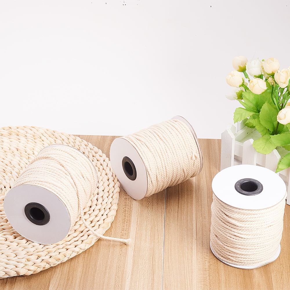 Round Cotton Twist Threads Cords Macrame Cord Light Yellow 3mm about 50yards/roll(150 feet/roll) 3rolls/bag