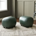 thumbnail image 3 of 23" Wide Faux Leather Upholstered Ottoman Set of 2, Mid-Century Modern Living Room Footrest with Soft Padded Seat, Footstool for Bedroom, Entryway or Living Room, Green, 3 of 9